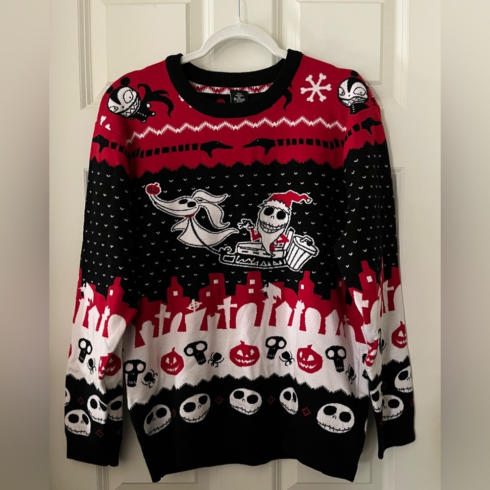 Disney The Nightmare Before Christmas Chibi Jack Skellington & Zero Sweater L